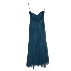 Jenny Yoo Annabelle Teal Tulle Pleated Strapless Formal Bridesmaid Dress Size 4